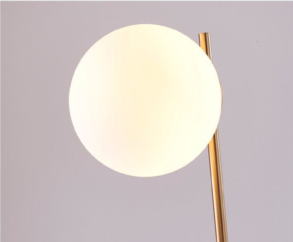 White Marble Base Table Lamp with Gold Hardware & a Milk White by Bethel - view 2