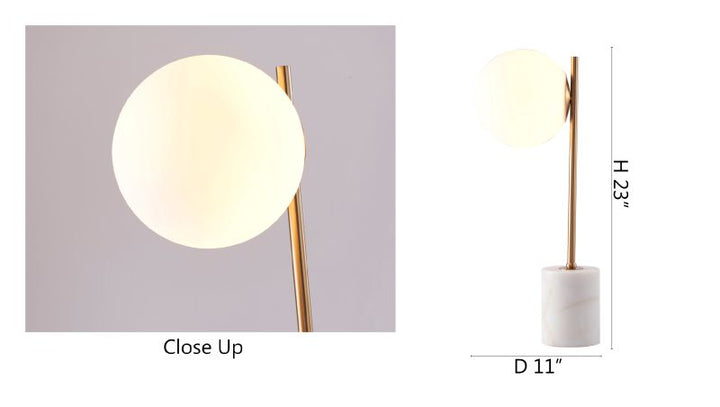 White Marble Base Table Lamp with Gold Hardware &amp; a Milk White