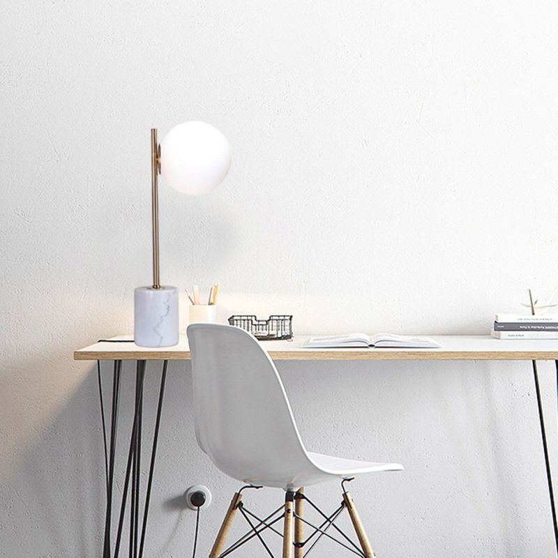 White Marble Base Table Lamp with Gold Hardware &amp; a Milk White