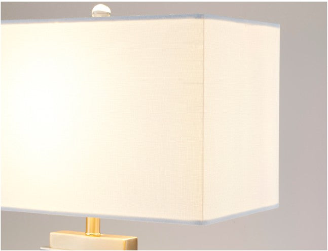 Clear Crystal Column Table Lamp with Gold Metal Frame and White Shade by Bethel - view 2