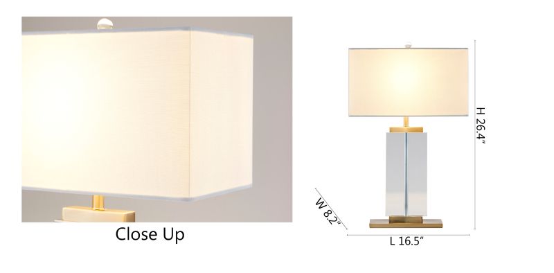 Clear Crystal Column Table Lamp with Gold Metal Frame and White Shade by Bethel - view 3