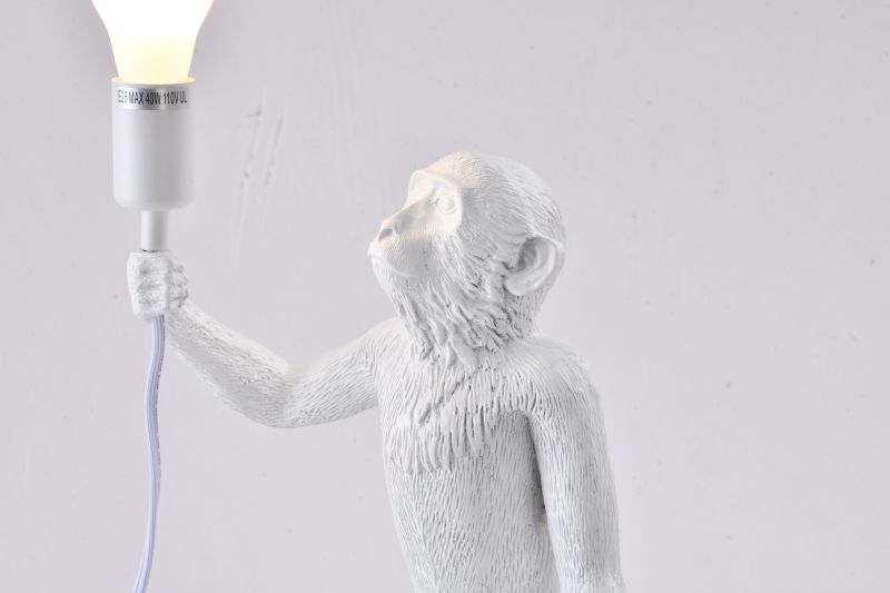 White Standing Resin Monkey Table Lamp by Bethel - view 2