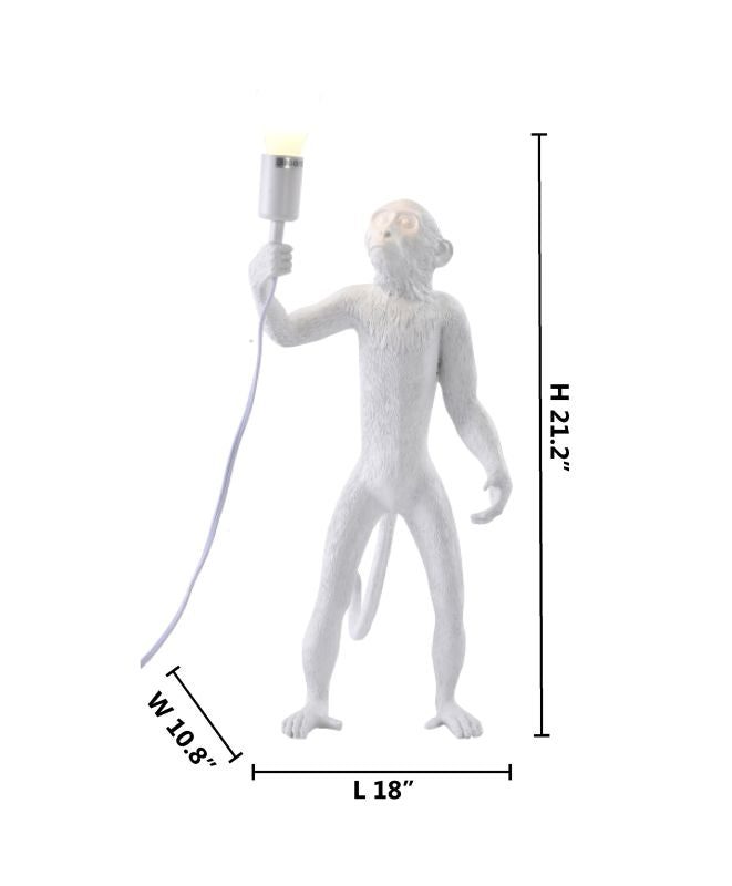 White Standing Resin Monkey Table Lamp by Bethel - view 3