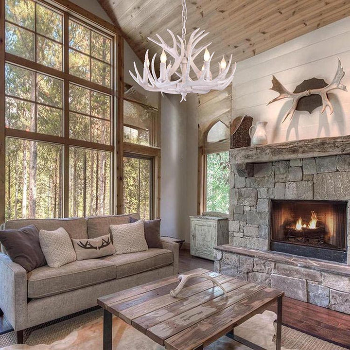 Faux White Antler Chandelier with White Hardware by Bethel - view 5