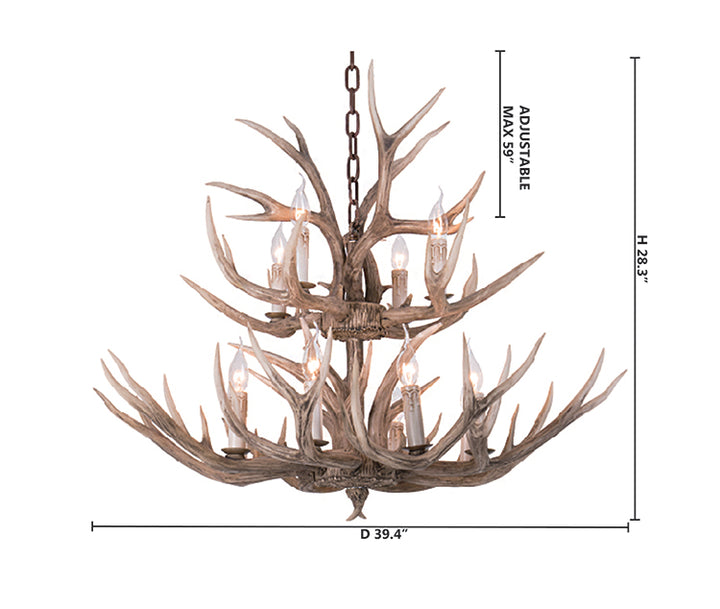 Two Tier Polyresin Antler Horn Chandelier with Candle Light by Bethel - view 3
