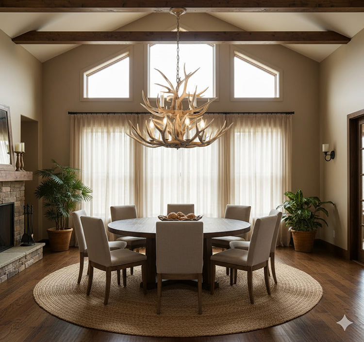 Two Tier Polyresin Antler Horn Chandelier with Candle Light by Bethel - view 4