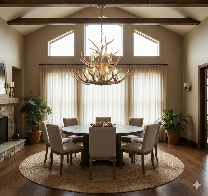 Two Tier Polyresin Antler Horn Chandelier with Candle Light by Bethel - view 4