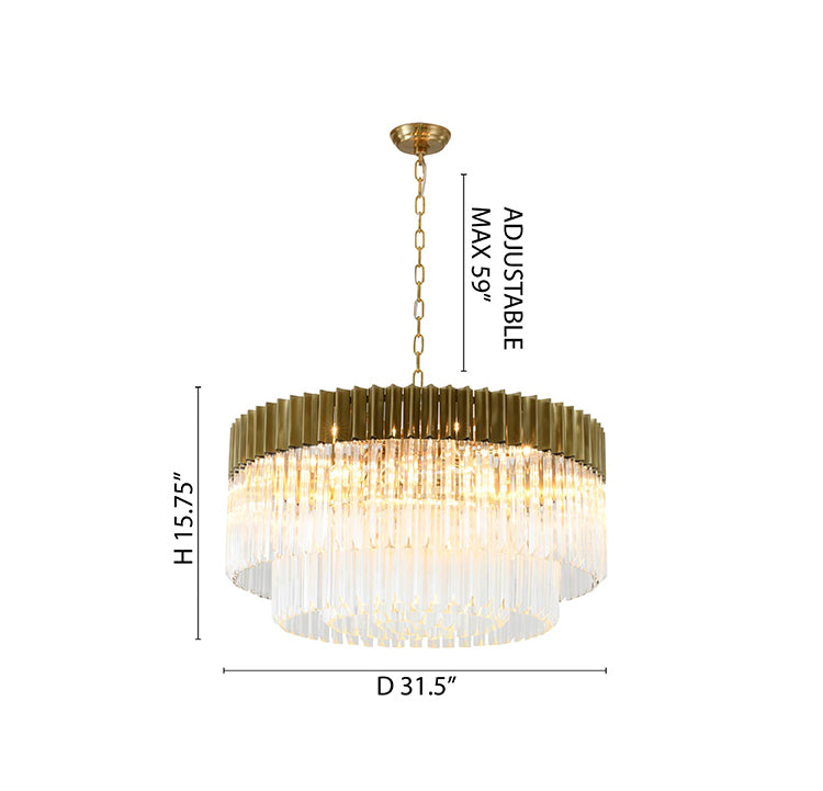 Round Stainless Steel Chandelier with Clear Hanging Crystals by Bethel - view 26