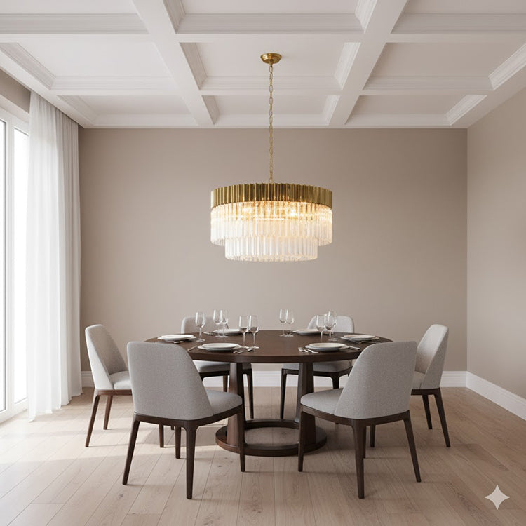 Round Stainless Steel Chandelier with Clear Hanging Crystals by Bethel - view 27