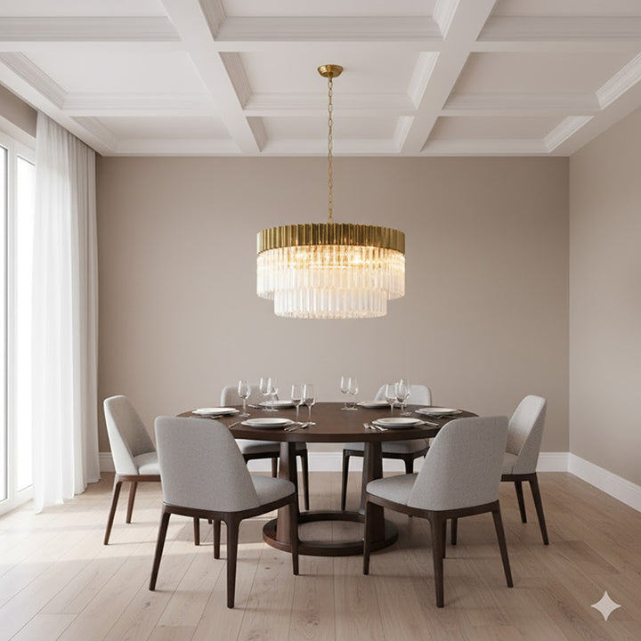 Round Stainless Steel Chandelier with Clear Hanging Crystals by Bethel - view 27