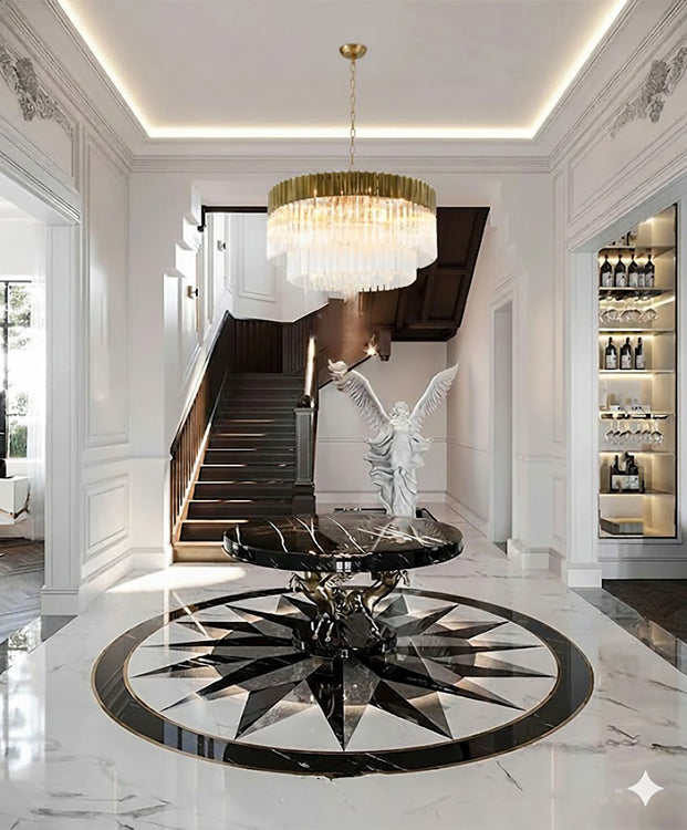 Round Stainless Steel Chandelier with Clear Hanging Crystals by Bethel - view 28
