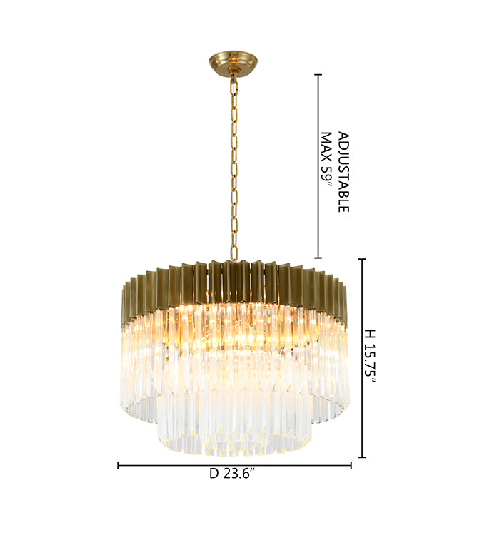 Round Stainless Steel Chandelier with Clear Hanging Crystals by Bethel - view 9