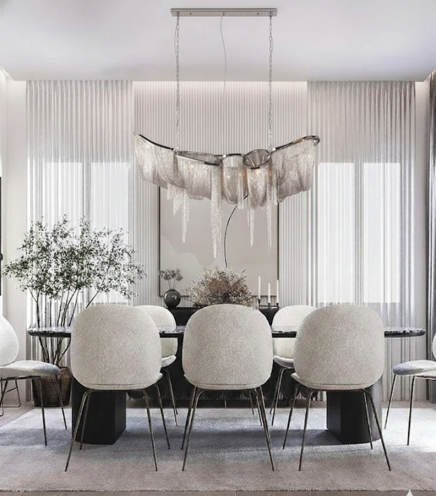 Shiny Chrome Metal Frame Chandelier with Hanging Iron Chains by Bethel - view 6