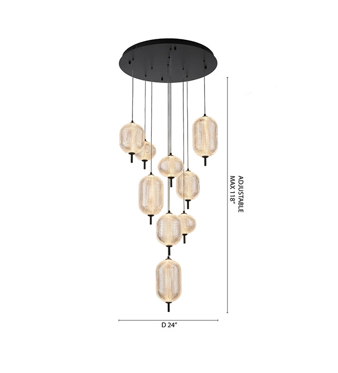 Flushed Brass Frame Chandelier with Hanging Clear Pendants by Bethel - view 5