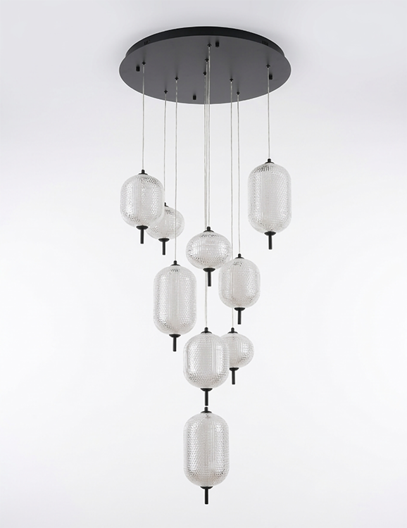 Flushed Brass Frame Chandelier with Hanging Clear Pendants by Bethel - view 10