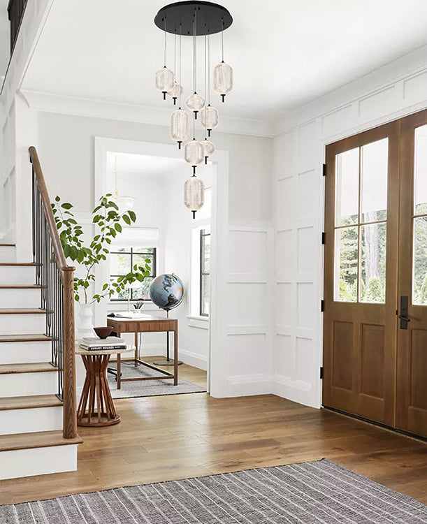 Flushed Brass Frame Chandelier with Hanging Clear Pendants by Bethel - view 11