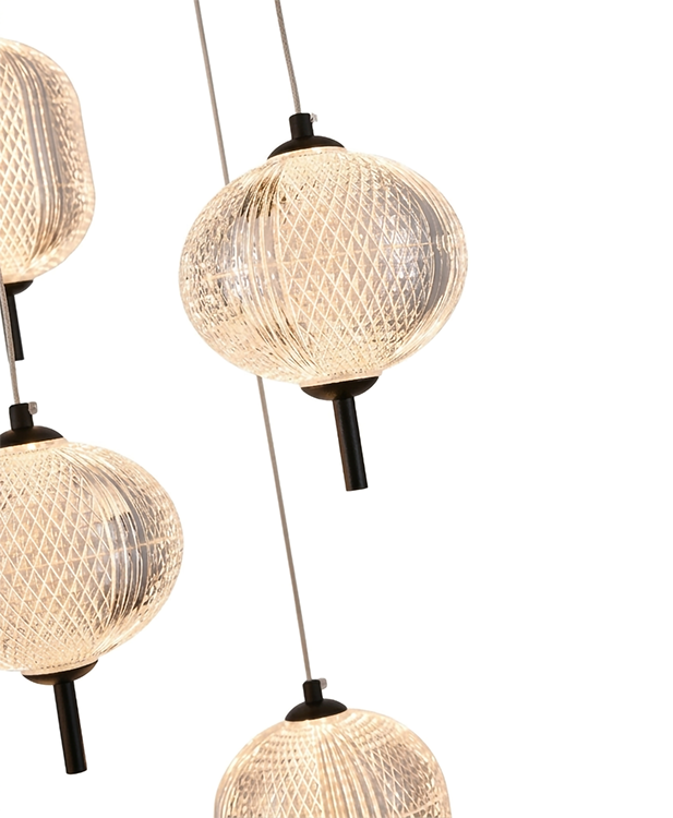 Flushed Brass Frame Chandelier with Hanging Clear Pendants by Bethel - view 12