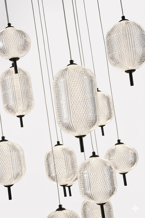 Flushed Brass Frame Chandelier with Hanging Clear Pendants by Bethel - view 15