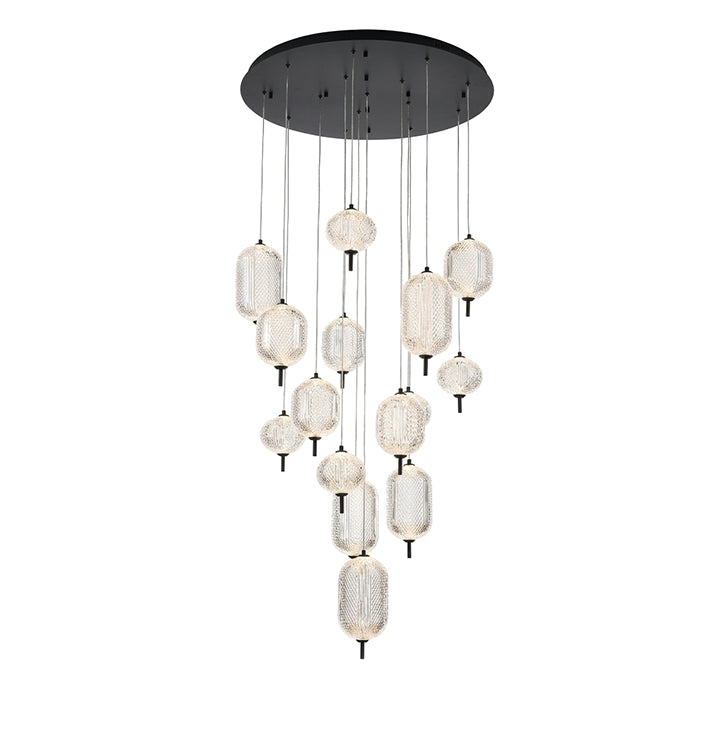 Flushed Brass Frame Chandelier with Hanging Clear Pendants by Bethel - view 16
