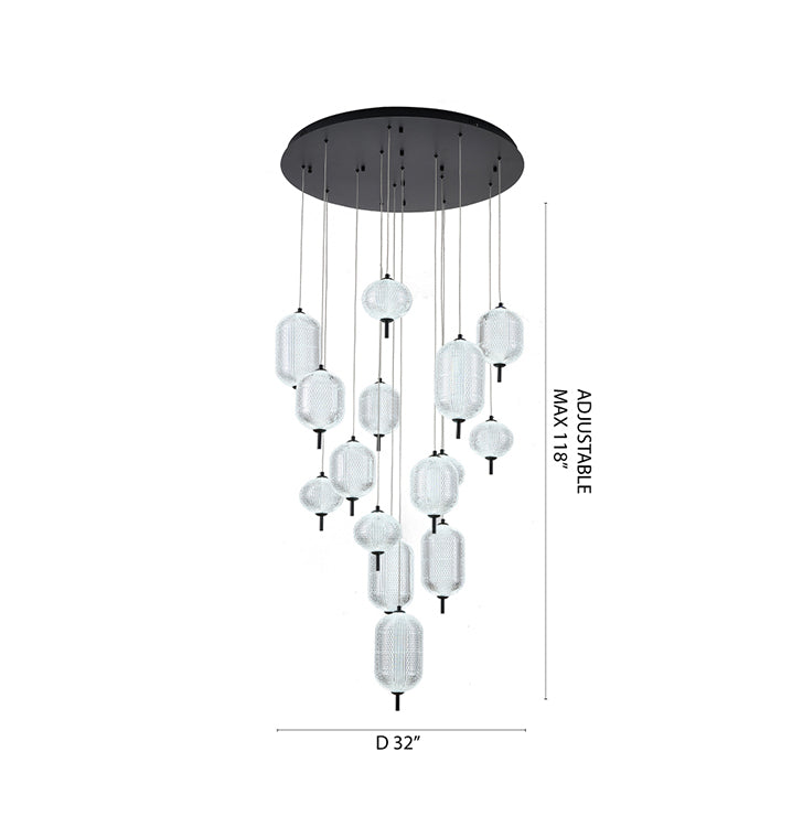 Flushed Brass Frame Chandelier with Hanging Clear Pendants by Bethel - view 17