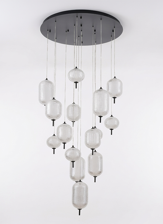 Flushed Brass Frame Chandelier with Hanging Clear Pendants by Bethel - view 20