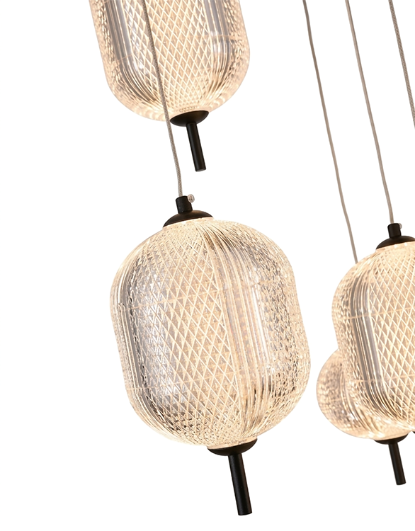 Flushed Brass Frame Chandelier with Hanging Clear Pendants by Bethel - view 22