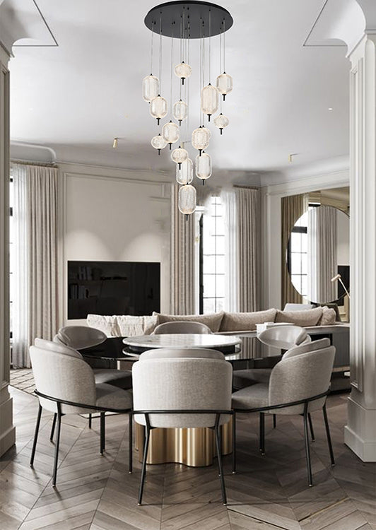 Flushed Brass Frame Chandelier with Hanging Clear Pendants by Bethel - view 23