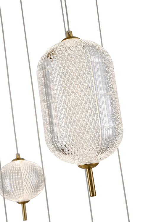 Flushed Brass Frame Chandelier with Hanging Clear Pendants by Bethel - view 27