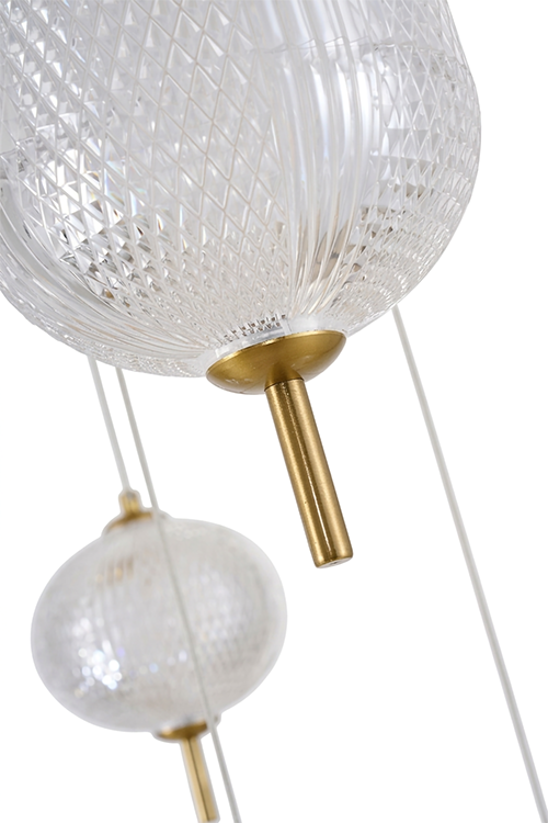 Flushed Brass Frame Chandelier with Hanging Clear Pendants by Bethel - view 28