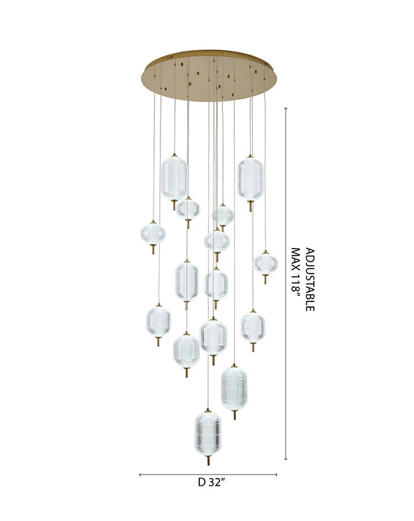 Flushed Brass Frame Chandelier with Hanging Clear Pendants by Bethel - view 29