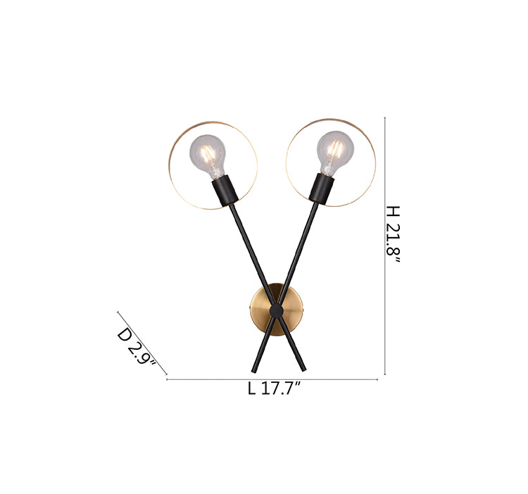 Black &amp; Brushed Brass Two Light Wall Sconce