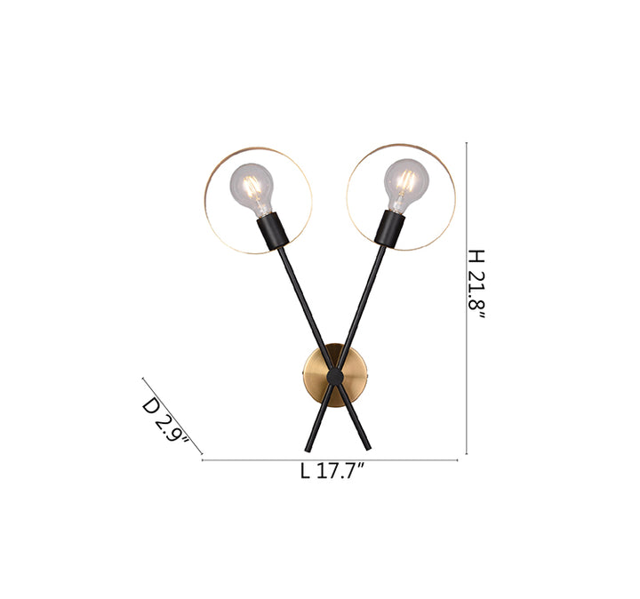 Black &amp; Brushed Brass Two Light Wall Sconce