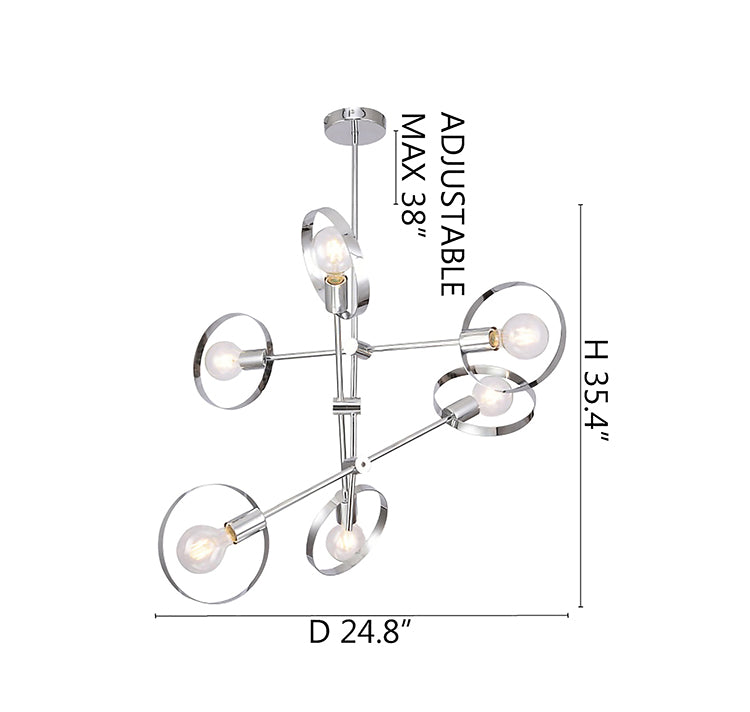 Chrome Pipe Arm Ceiling Fixture with Round Moveable Sockets by Bethel - view 4