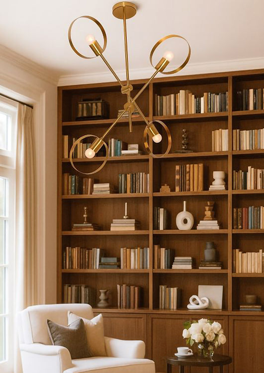 Pipe Arm Ceiling Fixture with Round Moveable Sockets by Bethel - view 4