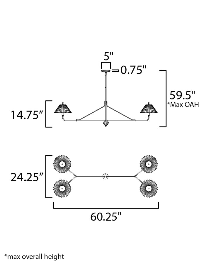 Kismet 4-Light Linear Pendant dimensions diagram