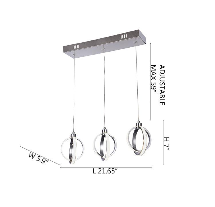 Three Hanging Pendant Light with Chrome Frame and White Acrylic Diffuser by Bethel - view 4