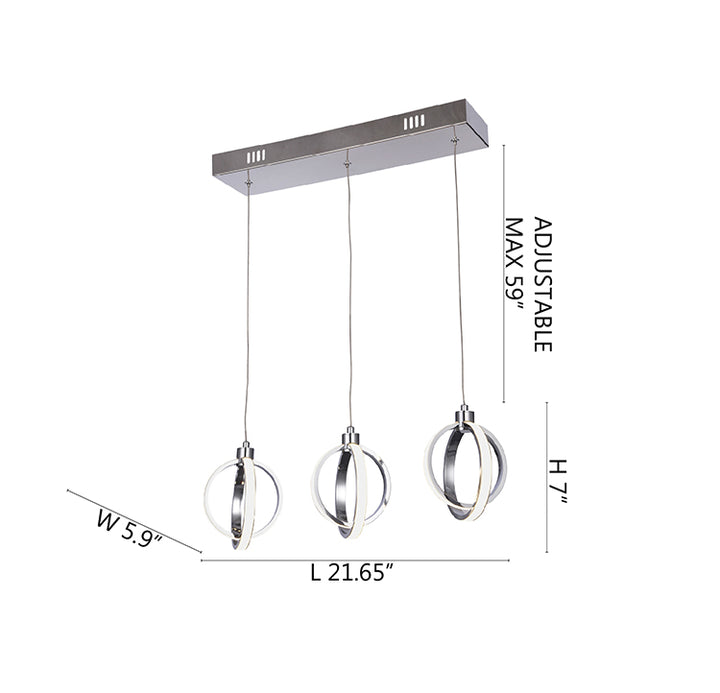 Three Hanging Pendant Light with Chrome Frame and White Acrylic Diffuser by Bethel - view 4