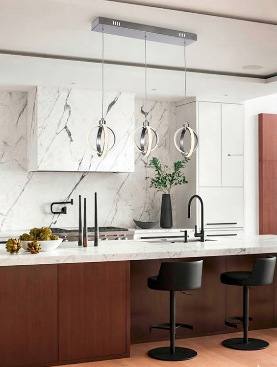 Three Hanging Pendant Light with Chrome Frame and White Acrylic Diffuser by Bethel - view 7