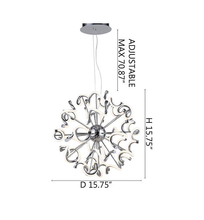 Round Chrome LED Chandelier with Spiral Lights &amp; White Silicone Diffusers
