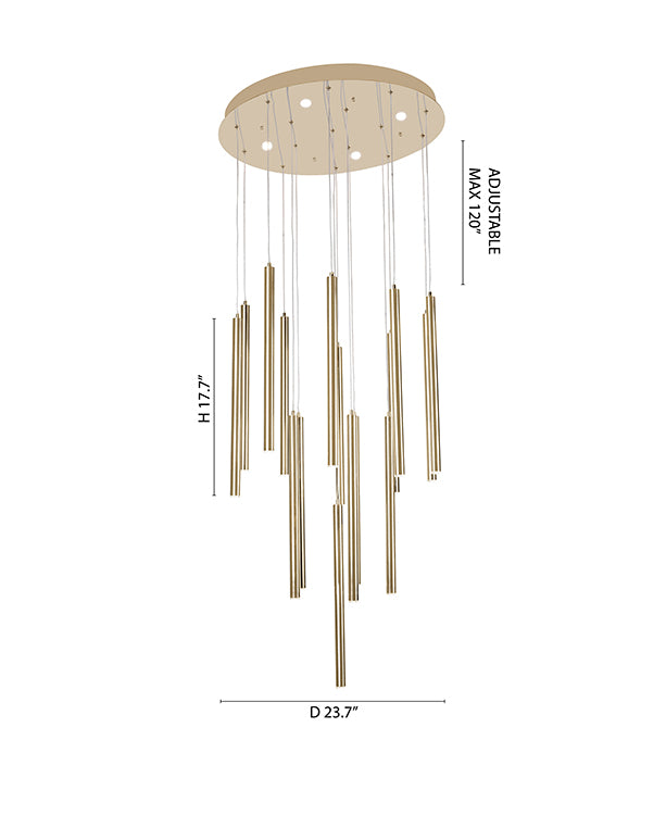 Gold Flushed LED Ceiling Fixture with Hanging Pendants Size: D23.7&