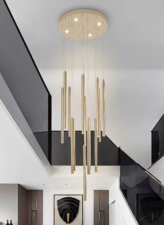 Gold Flushed LED Ceiling Fixture with Hanging Pendants Size: D23.7&