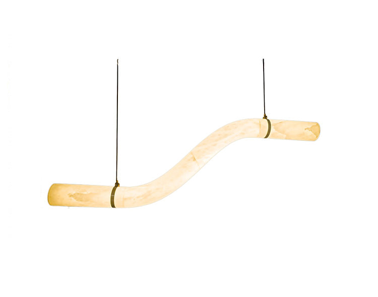 Natural Alabaster LED Chandelier with Finish &amp; Leather Detailing