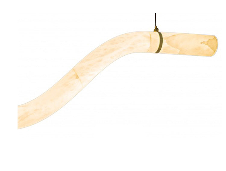 Natural Alabaster LED Chandelier with Finish &amp; Leather Detailing