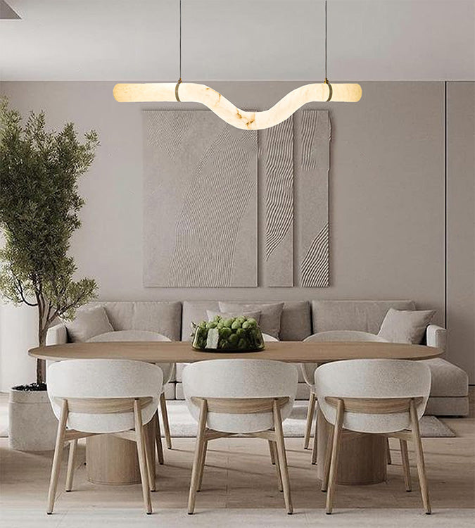 Natural Alabaster LED Chandelier with Finish &amp; Leather Detailing