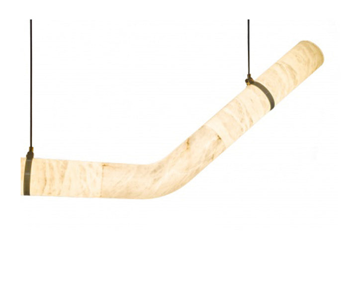 Natural Alabaster LED Chandelier with Finish &amp; Leather Detailing
