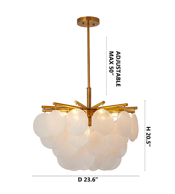 Antique Brass Metal Frame Chandelier with Hanging Frosted Glass by Bethel - view 7