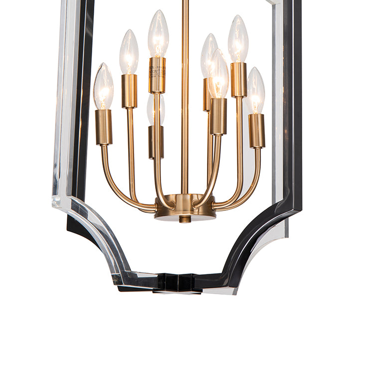 Clear and Black Acrylic Cage Frame Ceiling Fixture with Antique Brass Metal by Bethel - view 3