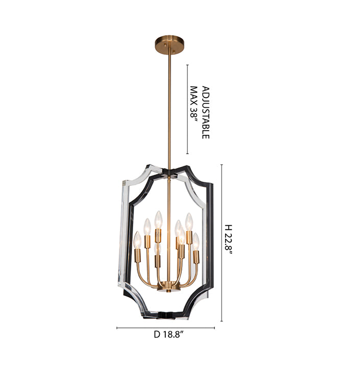 Clear and Black Acrylic Cage Frame Ceiling Fixture with Antique Brass Metal by Bethel - view 4