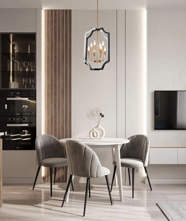 Clear and Black Acrylic Cage Frame Ceiling Fixture with Antique Brass Metal by Bethel - view 5
