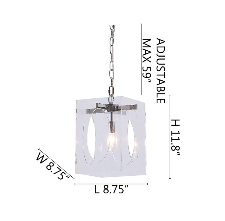 Square Clear Acrylic Single Pendant Light with Metal Frame Oval by Bethel - view 13